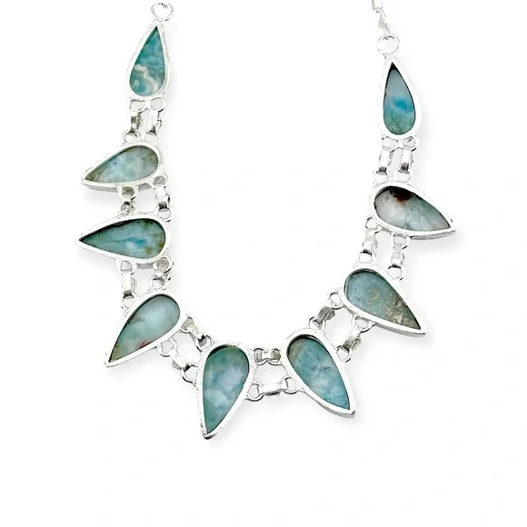Larimar Natural Caribbean 925 Silver Crystal Gemstone Necklace - Picture 3 of 6